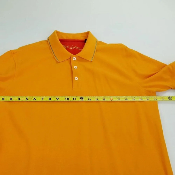 Robert Graham Large Men's Orange Embroidered Button Hem Short Sleeve Cotton Polo - Picture 2 of 7